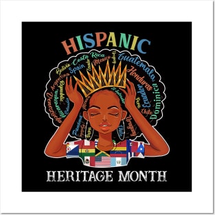 Hispanic Heritage Month Latina Girls Latino Countries Flags Posters and Art